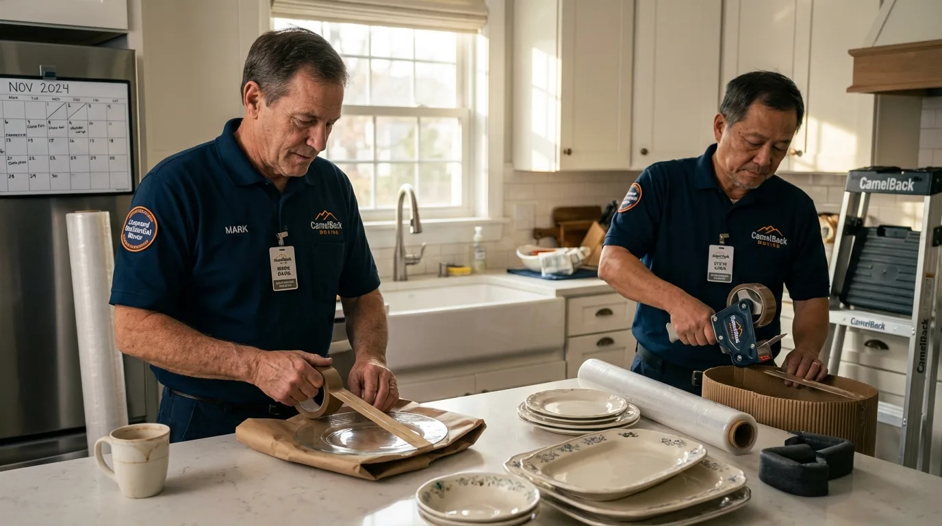 Professional crew packing kitchen dishware in Avon, IN